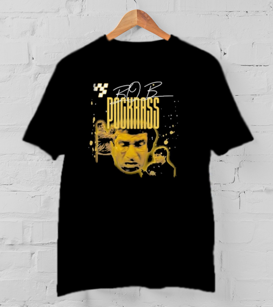 BOB POCKRASS Racing Icon Yellow Portrait Checkerboard Background T-Shirt