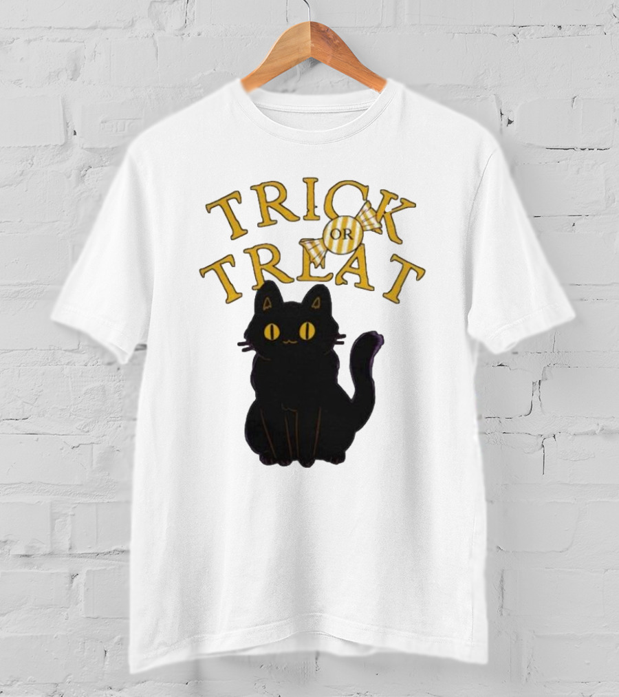 Trick Or Treat Candy Black Cat Halloween T-Shirt