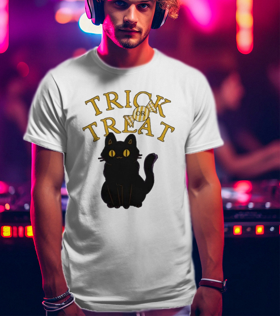 Trick Or Treat Candy Black Cat Halloween T-Shirt