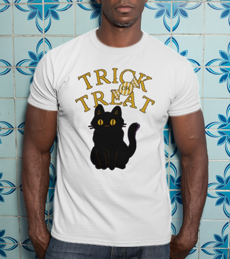 Trick Or Treat Candy Black Cat Halloween T-Shirt