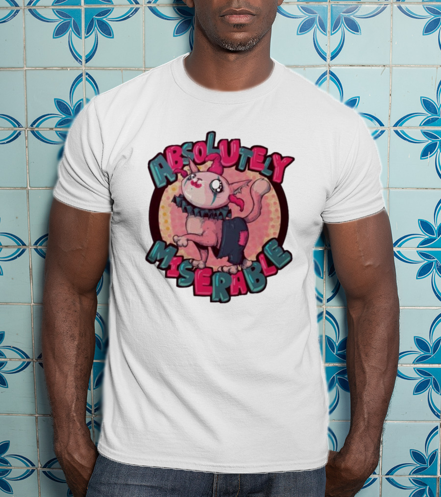 Absolutely Miserable Patchwork Cat With Puffy Text T-Shirt