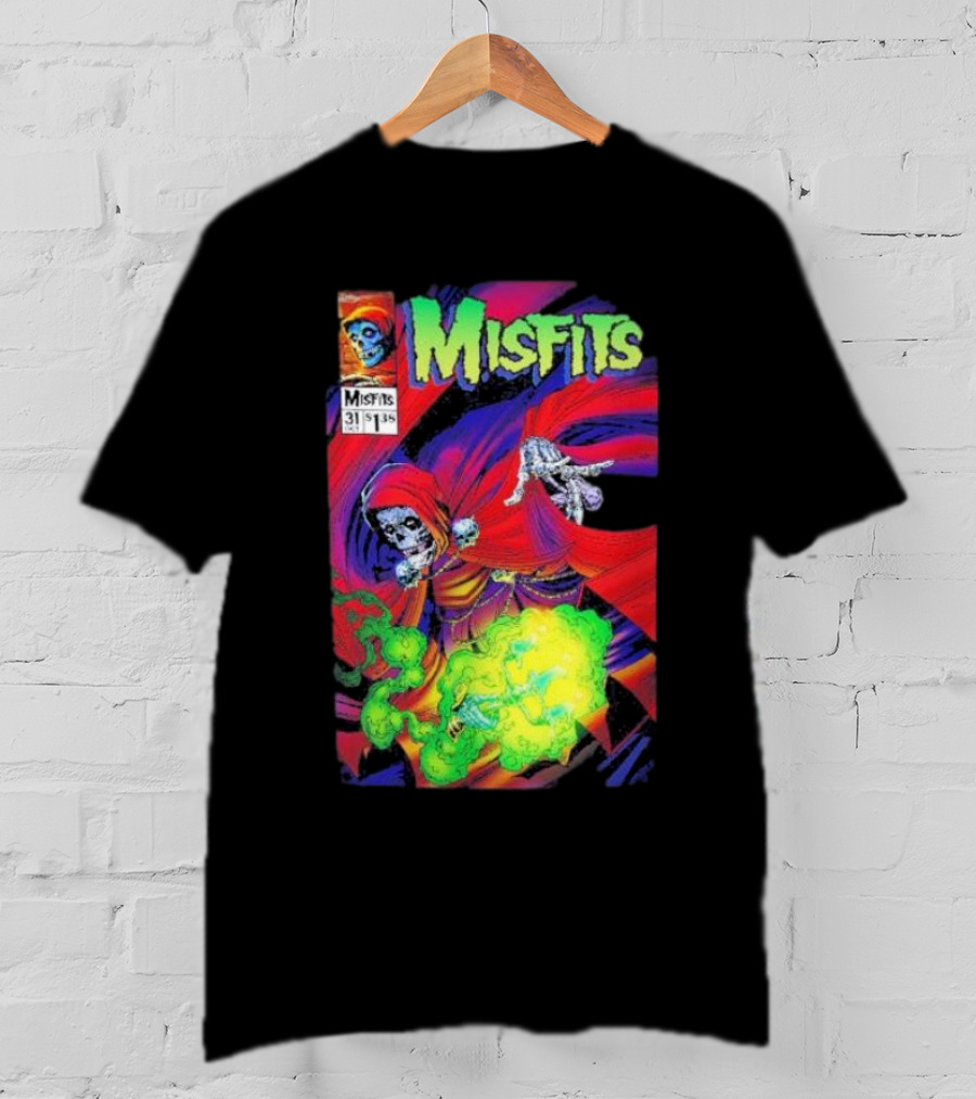 Misfits Yesterdays Death Skeleton Comic Cover 31 Skulls Purple Red Green Smoke T-Shirt