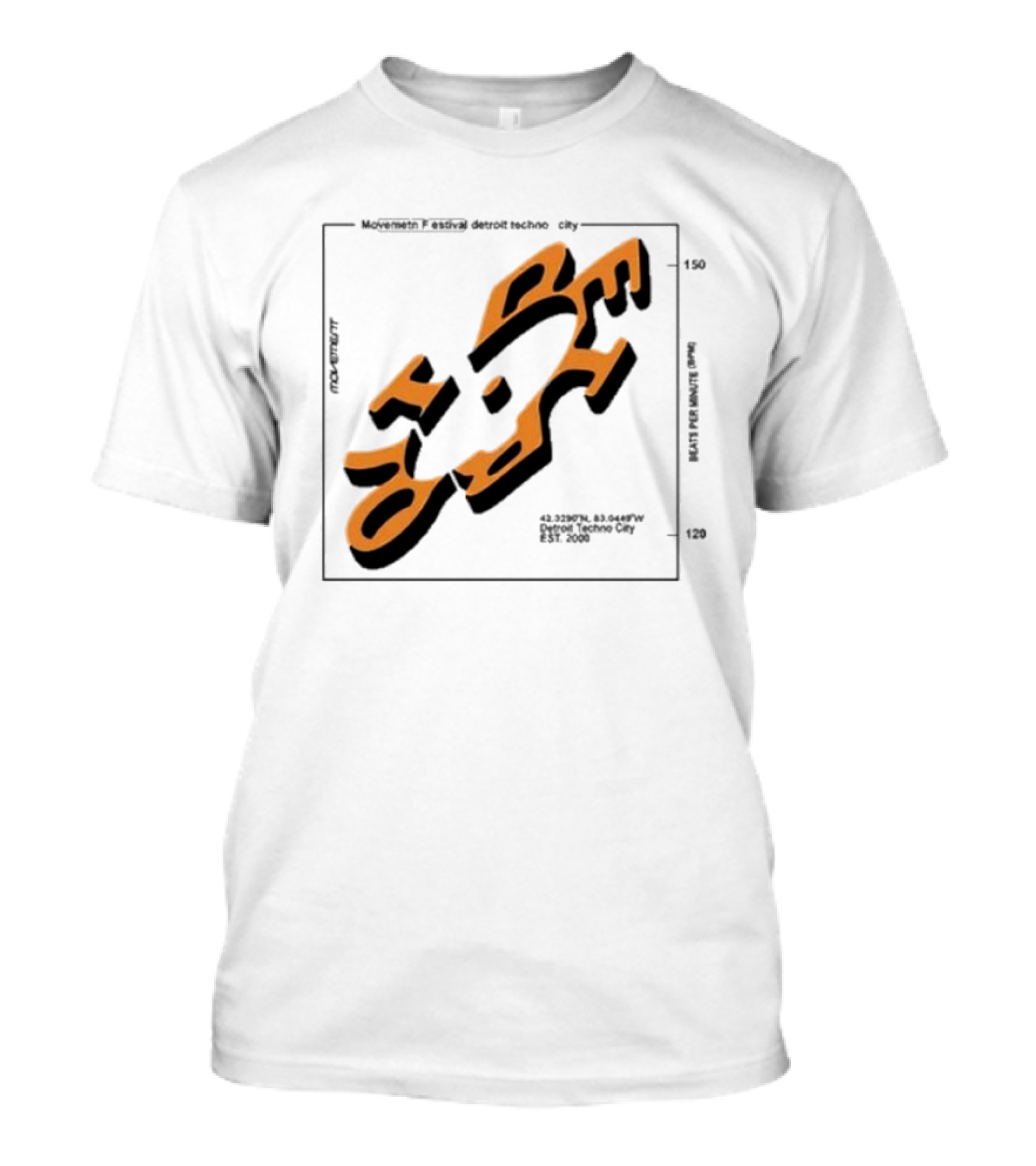 Movement Festival Detroit Techno City EST 2000 45 Heavy Latitude Longitude Coordinates T-Shirt