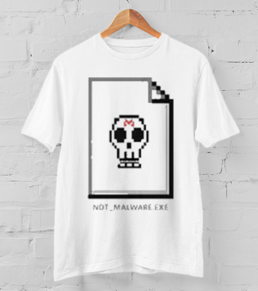 Not Malware Exe Skull Pixel Skull Icon With Red M On Document T-Shirt