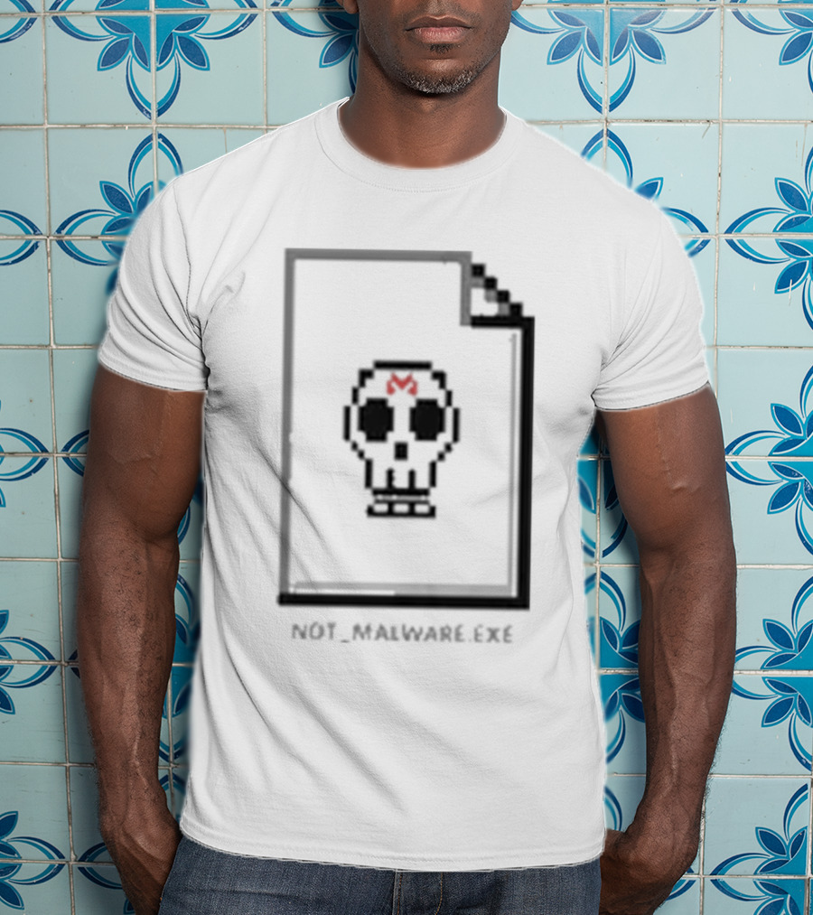 Not Malware Exe Skull Pixel Skull Icon With Red M On Document T-Shirt