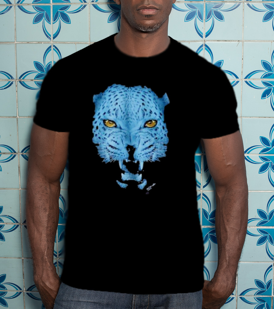 Over Blue Leopard Head With Fierce Yellow Eyes T-Shirt