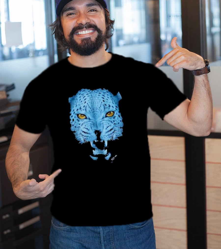Over Blue Leopard Head With Fierce Yellow Eyes T-Shirt