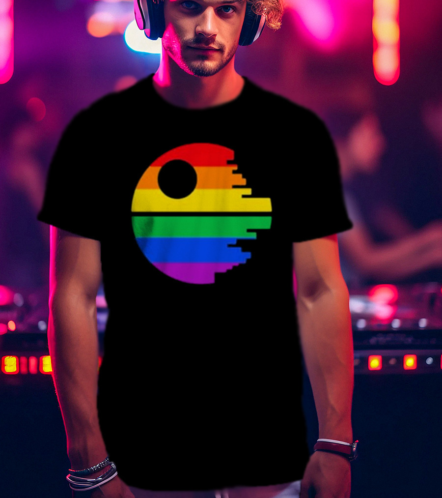 Rainbow Death Star Icon With Multicolor Stripes T-Shirt