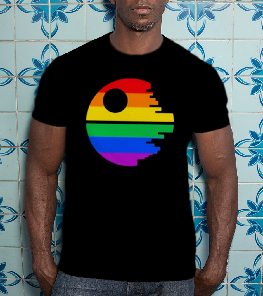 Rainbow Death Star Icon With Multicolor Stripes T-Shirt