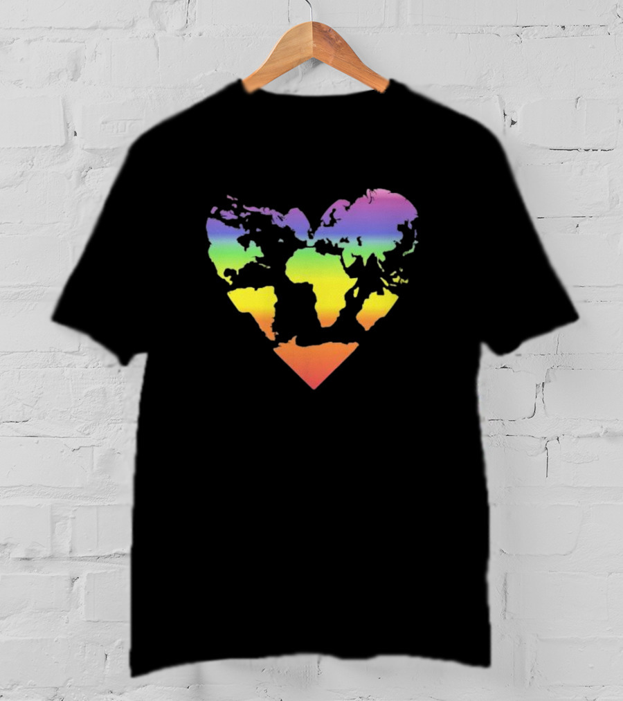 Rainbow Heart World Map Polyamory Pride T-Shirt