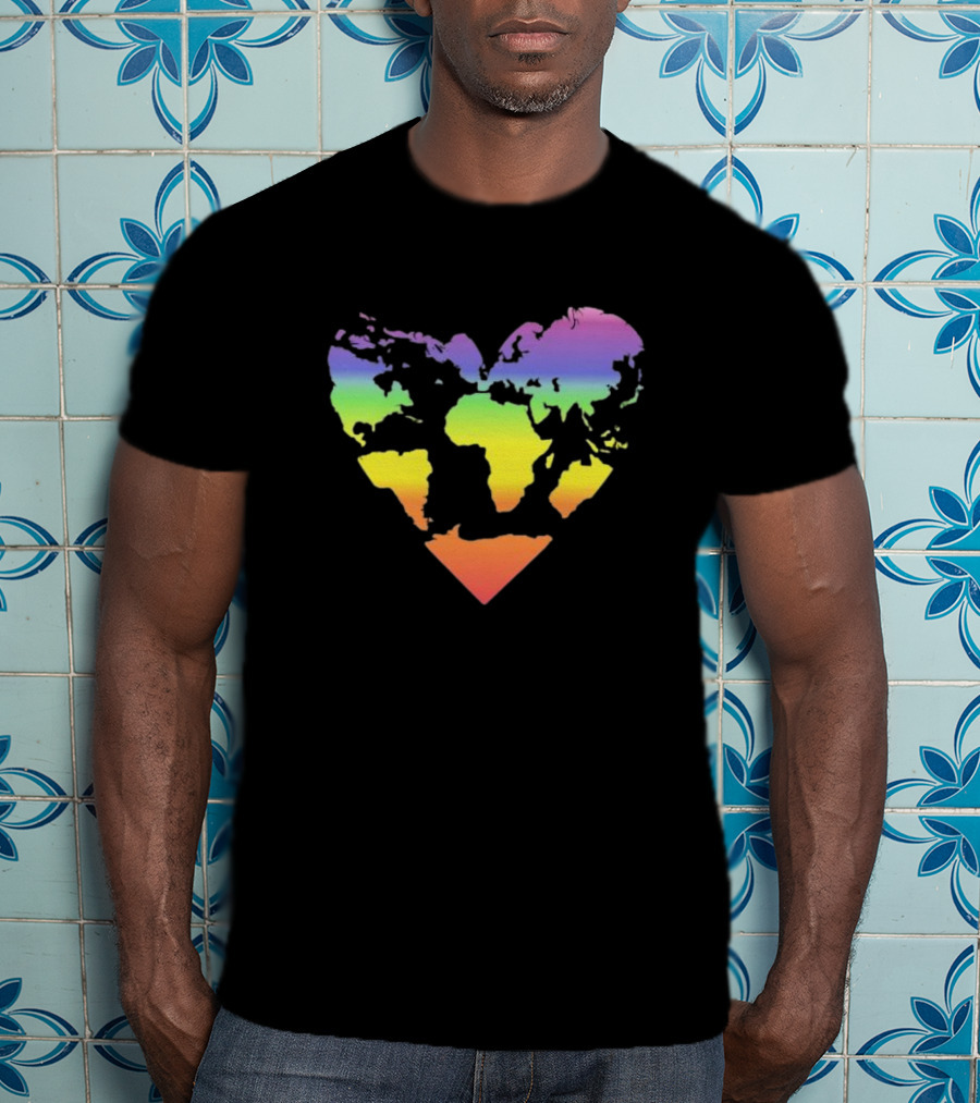 Rainbow Heart World Map Polyamory Pride T-Shirt