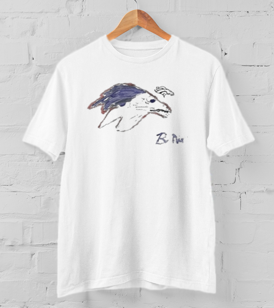 Rookies Paint Denver Broncos Bo Nix Blue Red Sketch T-Shirt