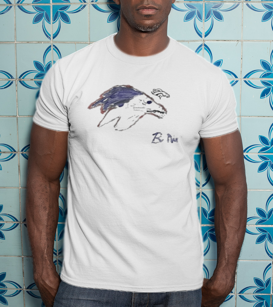 Rookies Paint Denver Broncos Bo Nix Blue Red Sketch T-Shirt