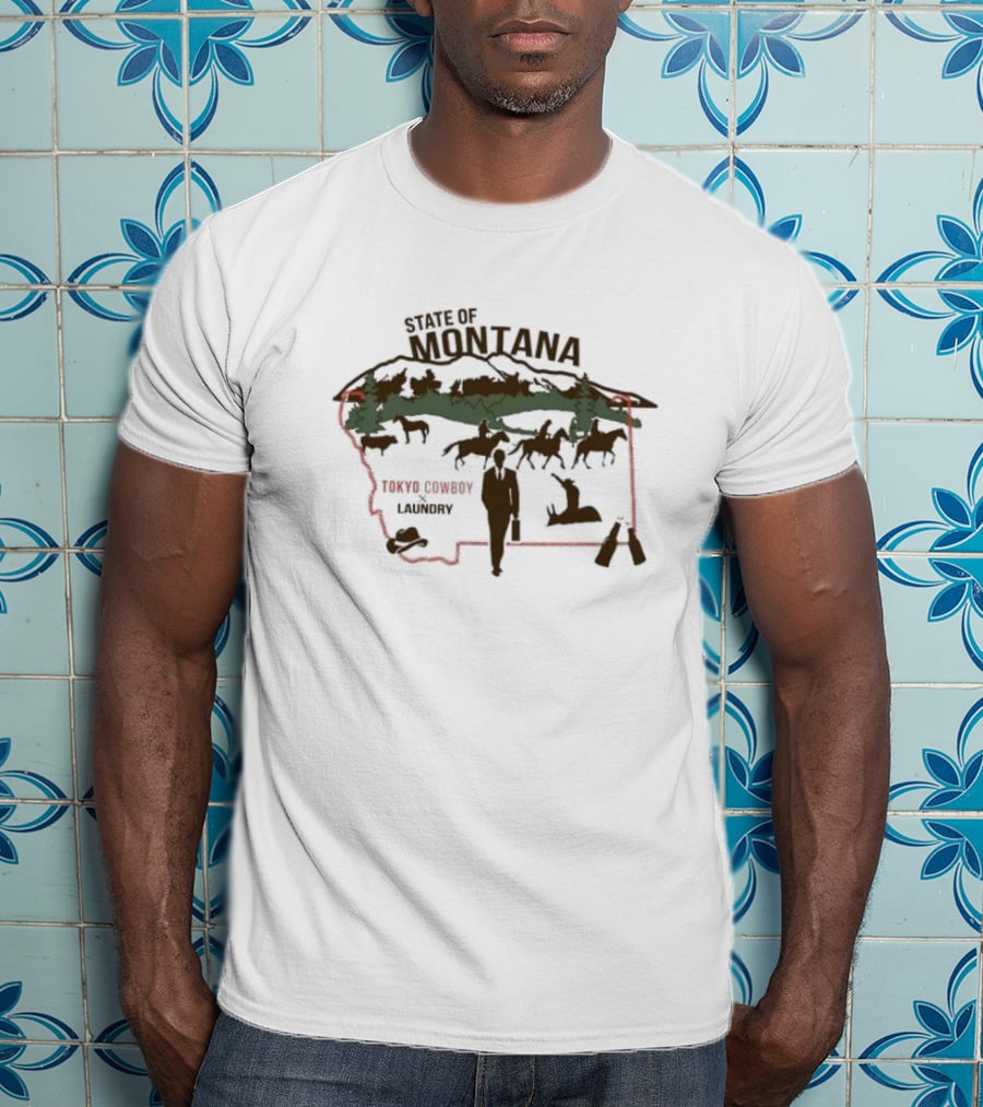 State Of Montana Tokyo Cowboy Laundry Pastoral Scene T-Shirt