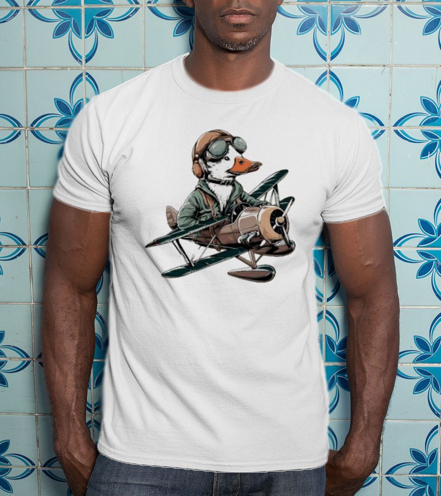 Aviator Duck Flying Vintage Airplane Pilot Softstyle T-Shirt