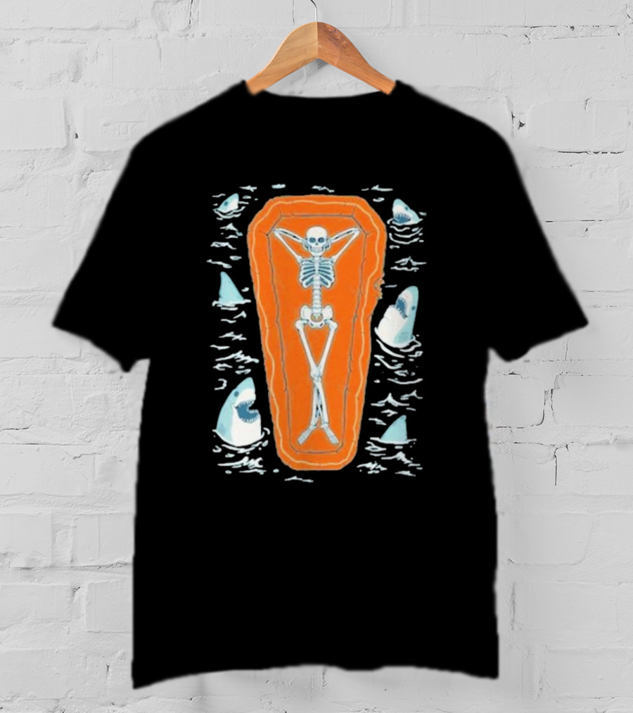 Brain Freeze Press Daydreamer Relaxing Skeleton Coffin Sharks T-Shirt