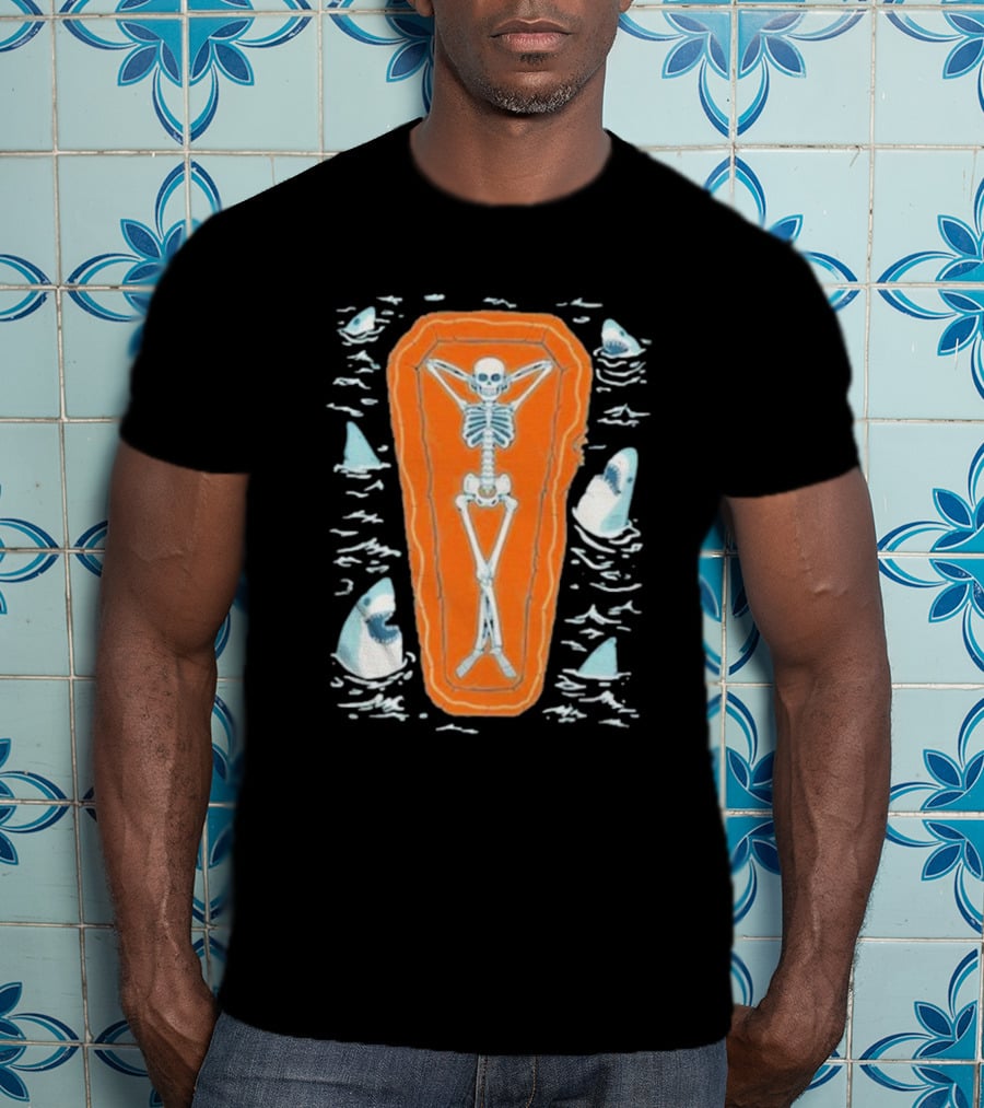 Brain Freeze Press Daydreamer Relaxing Skeleton Coffin Sharks T-Shirt