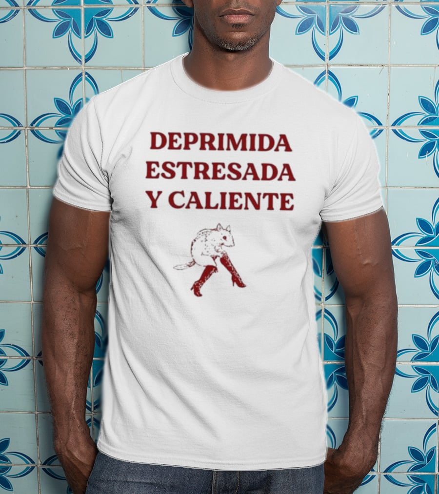 Deprimida Estresada Y Caliente Diablo Mujer Iconografía Roja T-Shirt