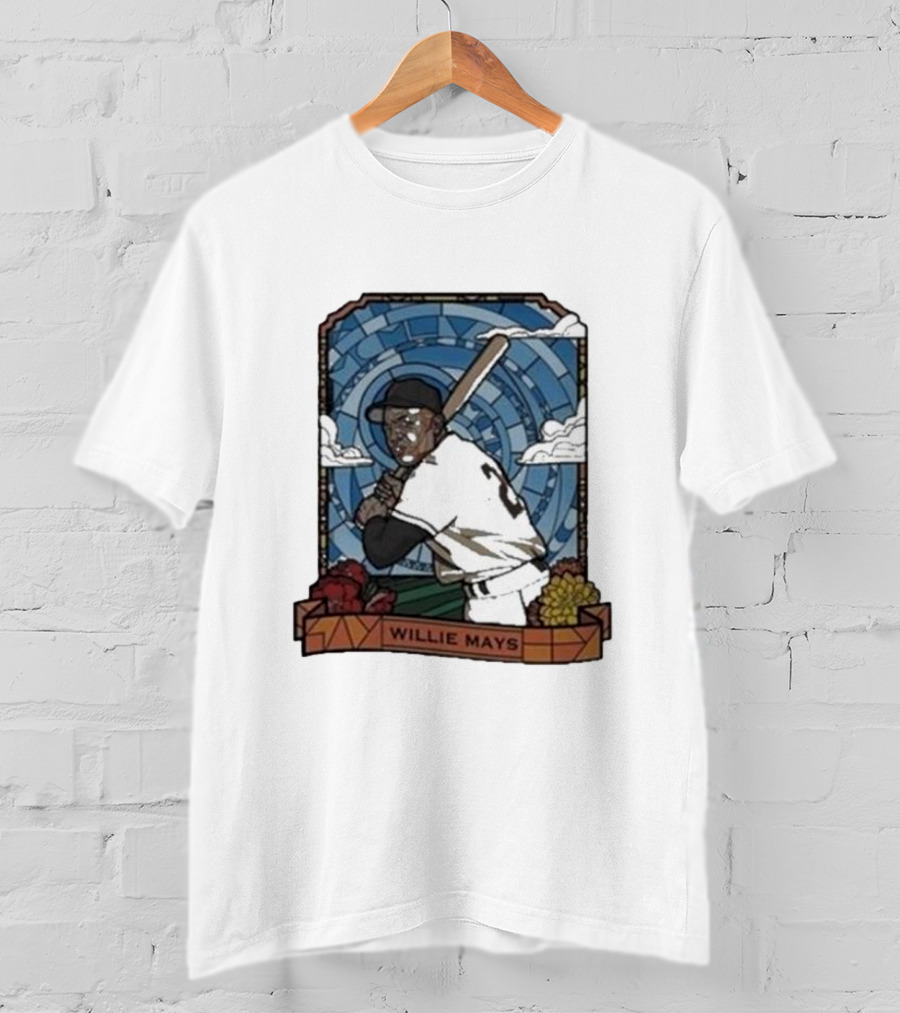Willie Mays Giants Baseball Player With Bat And Clouds T-Shirt