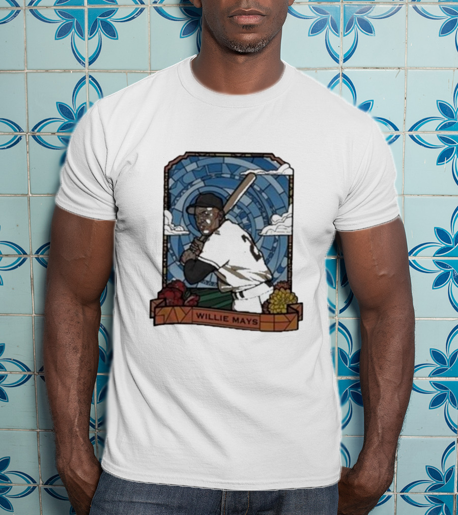 Willie Mays Giants Baseball Player With Bat And Clouds T-Shirt