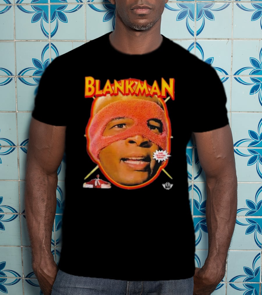 Blankman Heroic Arrival To Save Your Butt With Iconic Masked Superhero Image T-Shirt