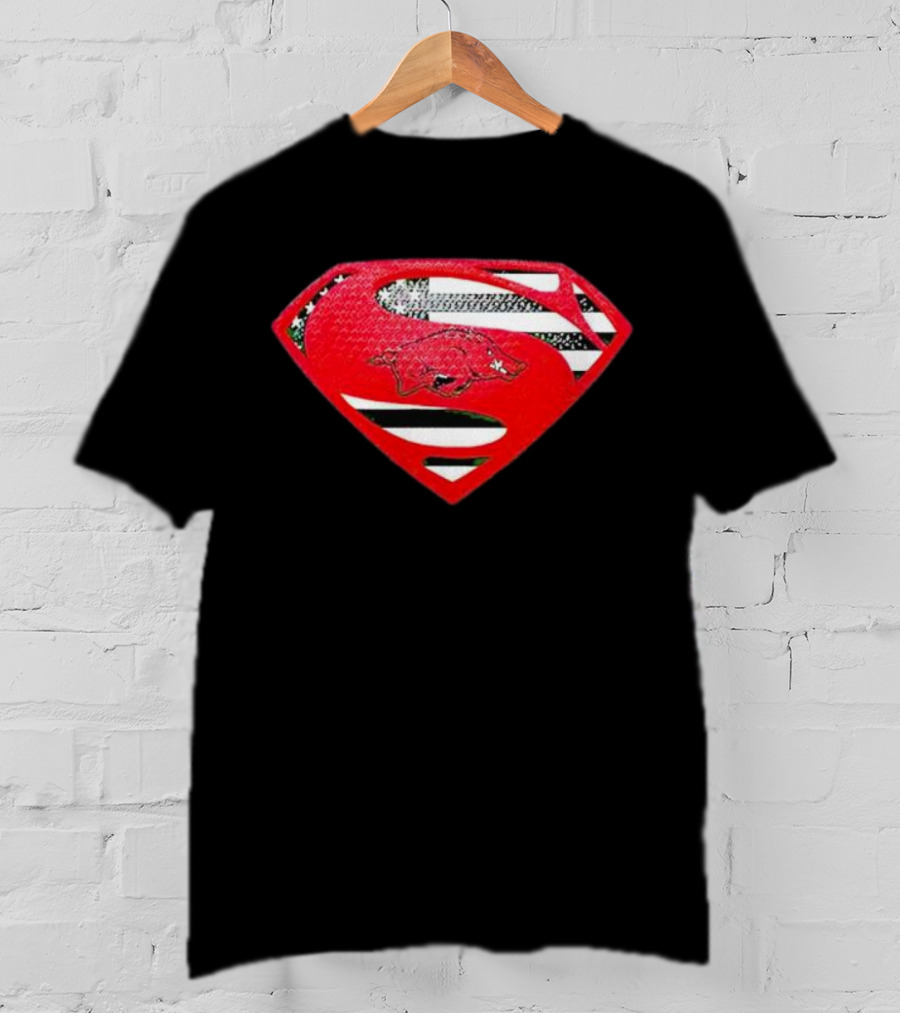 Arkansas Razorbacks Superman Logo With USA Flag Colors T-Shirt