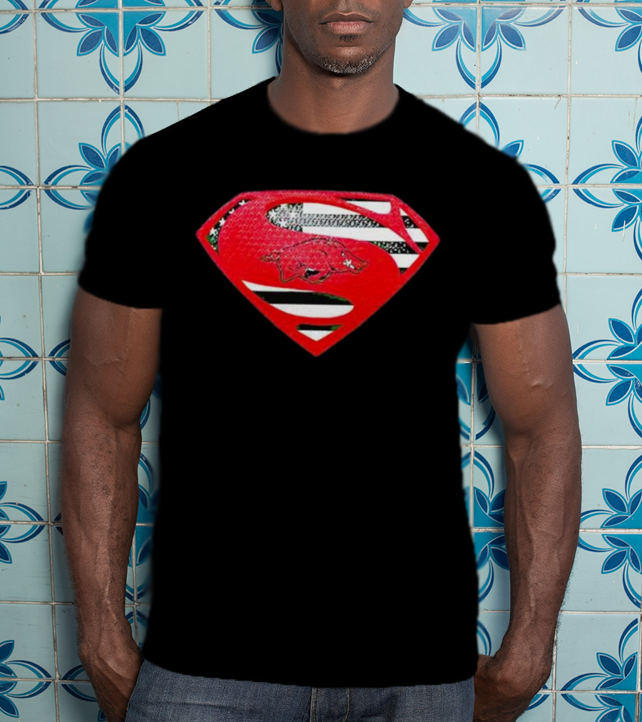 Arkansas Razorbacks Superman Logo With USA Flag Colors T-Shirt