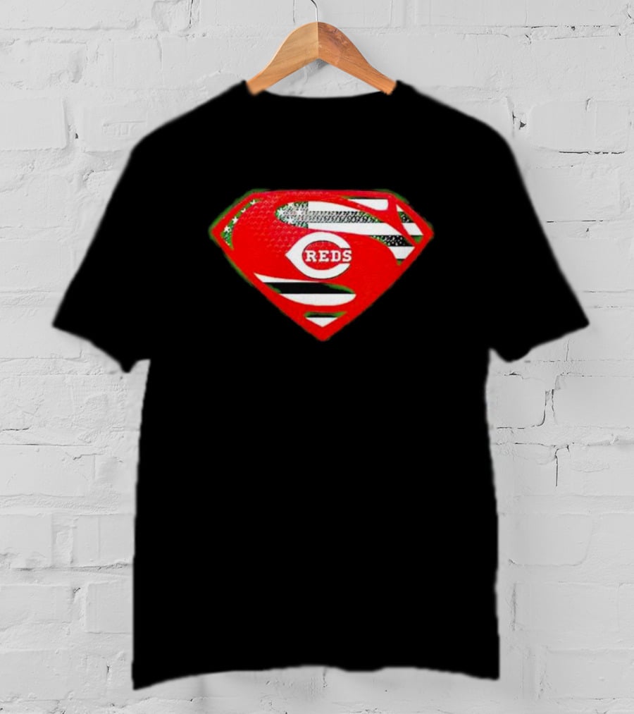 Cincinnati Reds Superman Shield USA Flag T-Shirt