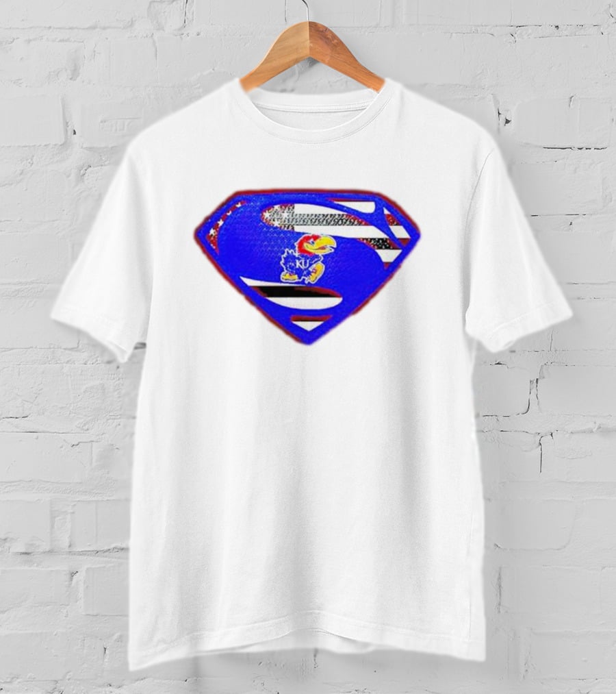 Kansas Jayhawks Superman Logo With USA Flag T-Shirt