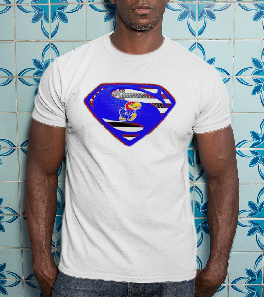Kansas Jayhawks Superman Logo With USA Flag T-Shirt