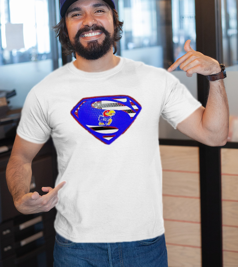 Kansas Jayhawks Superman Logo With USA Flag T-Shirt