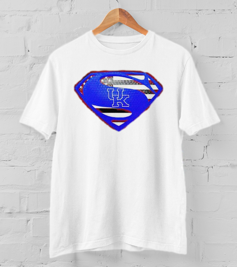 Kentucky Wildcats Logo USA Flag Superman Shield T-Shirt