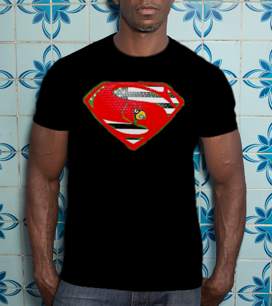 Superman Logo Louisville Cardinals USA Flag Fusion T-Shirt