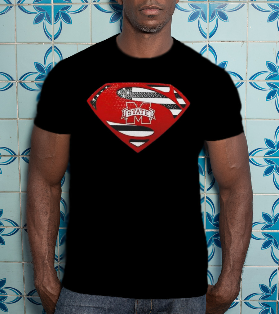 Usa Flag Mississippi State Bulldogs Superman Shield T-Shirt