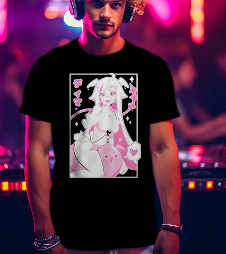 Uwumarket Dimatheduchess Thigh Love Pink Anime Character With Heart And Japanese Text T-Shirt