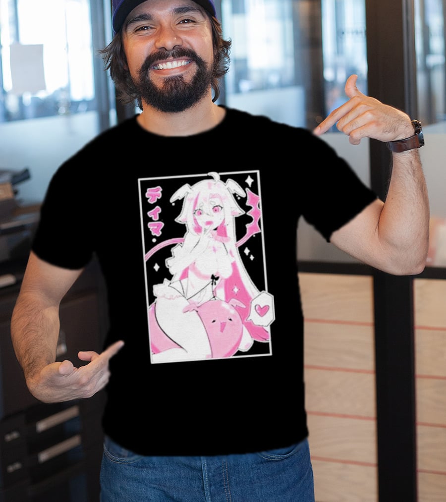 Uwumarket Dimatheduchess Thigh Love Pink Anime Character With Heart And Japanese Text T-Shirt