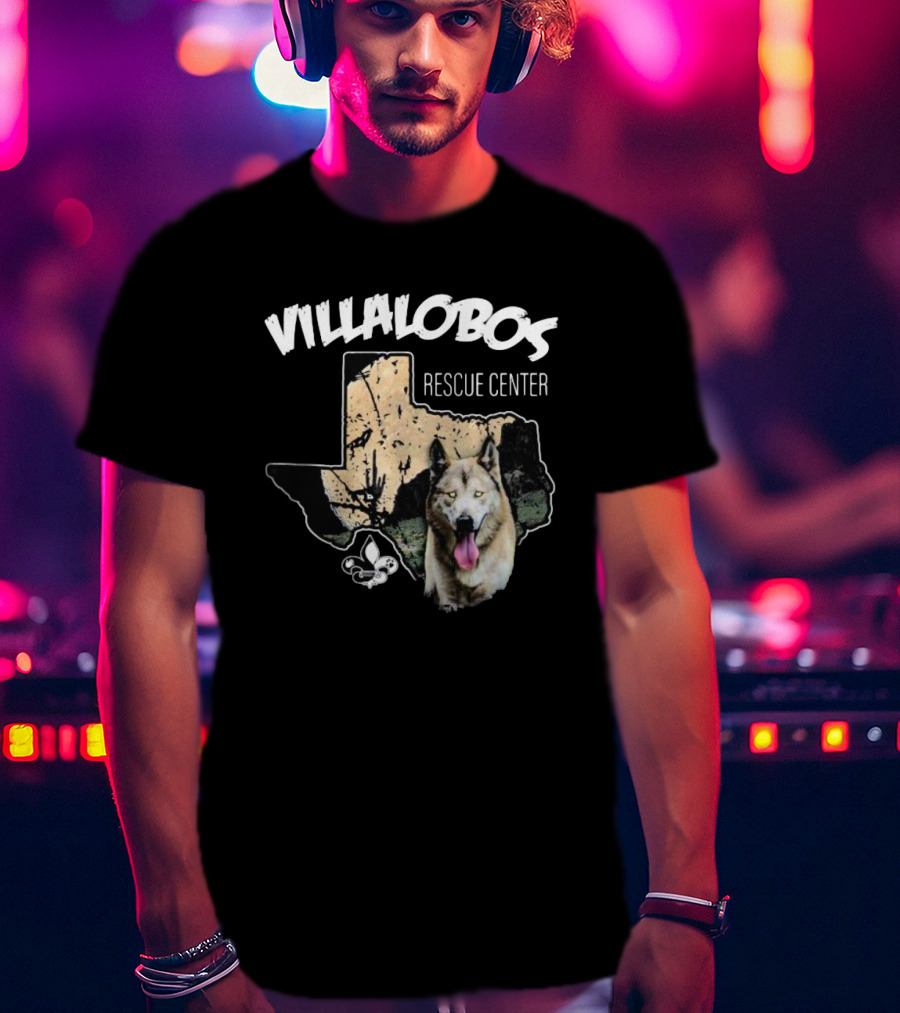 Villalobos Rescue Center Texas Map And Wolf T-Shirt