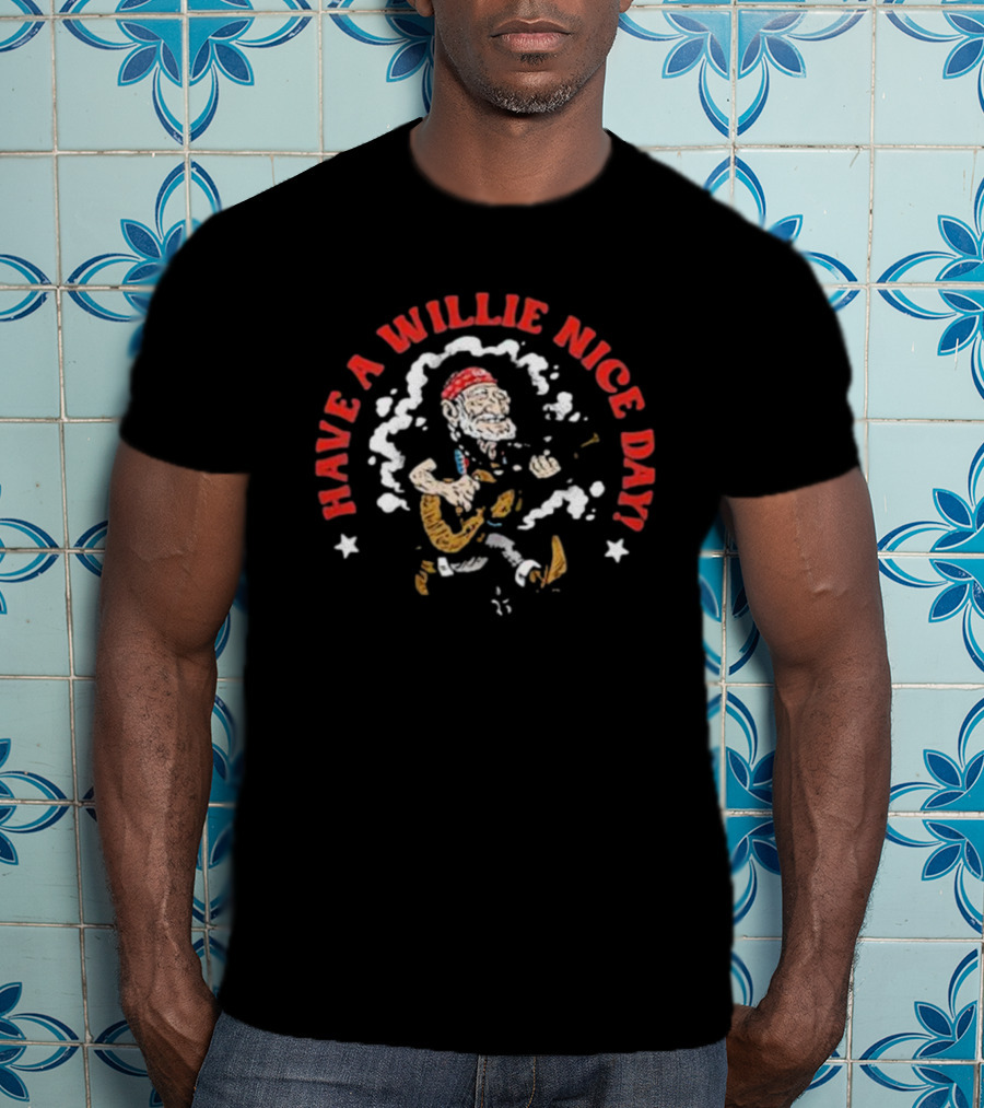 Have A Willie Nice Day Cartoon Guitarist With Bandana T-Shirt