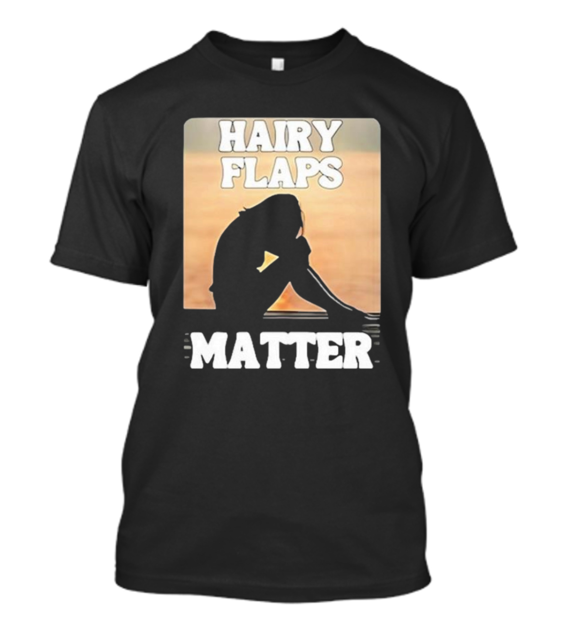 Hairy Flaps Matter Silhouette On Beach Background T-Shirt