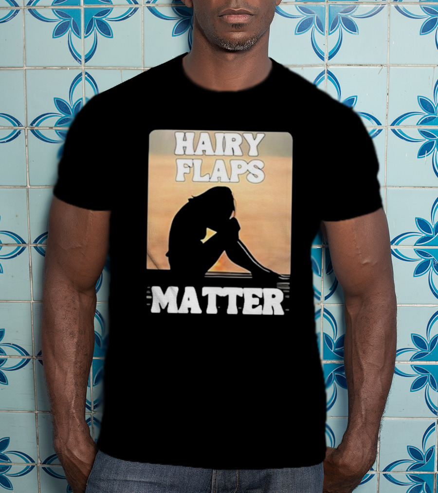 Hairy Flaps Matter Silhouette On Beach Background T-Shirt