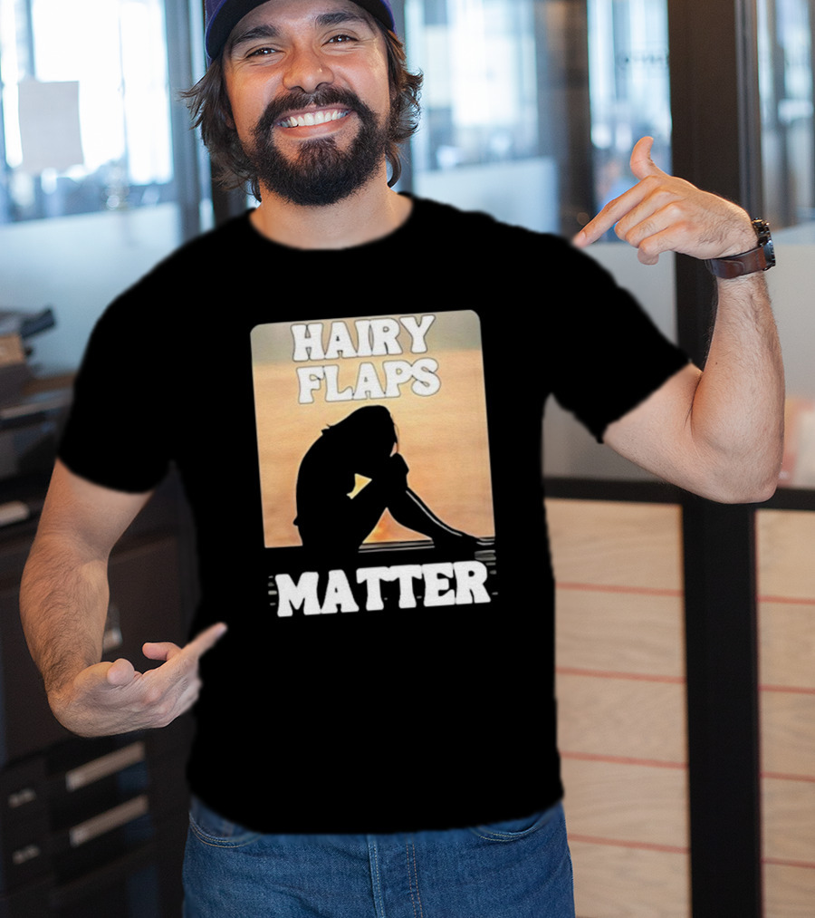 Hairy Flaps Matter Silhouette On Beach Background T-Shirt