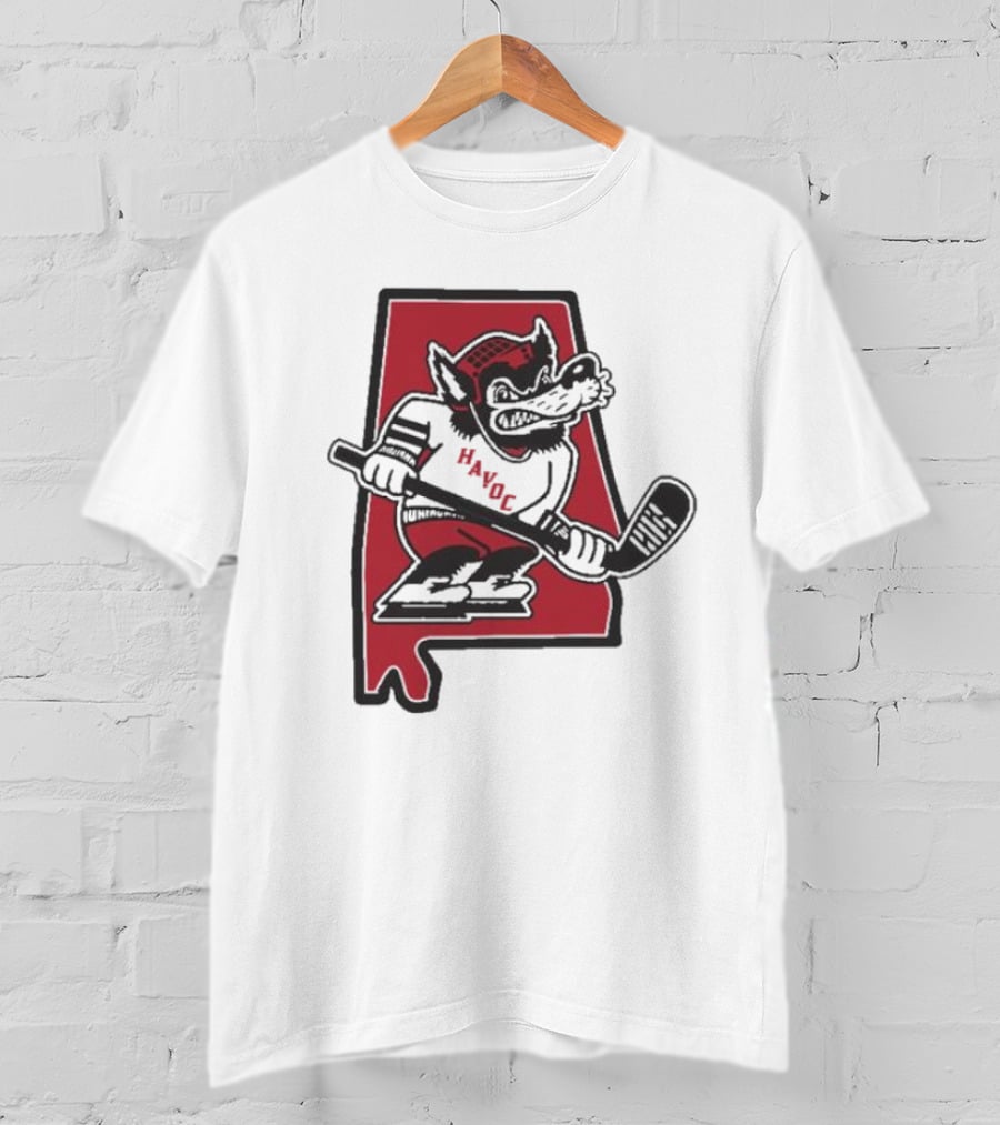 Havoc Retro Wolf Hockey Red Alabama Outline T-Shirt