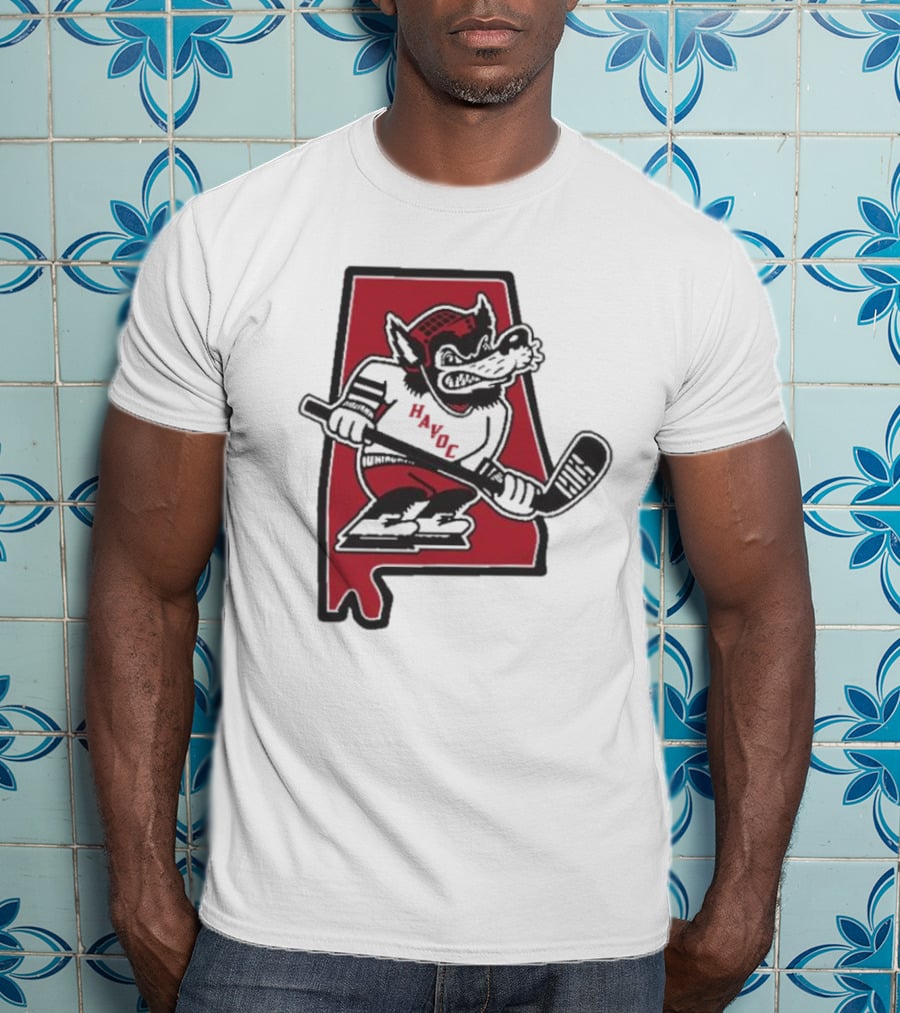 Havoc Retro Wolf Hockey Red Alabama Outline T-Shirt
