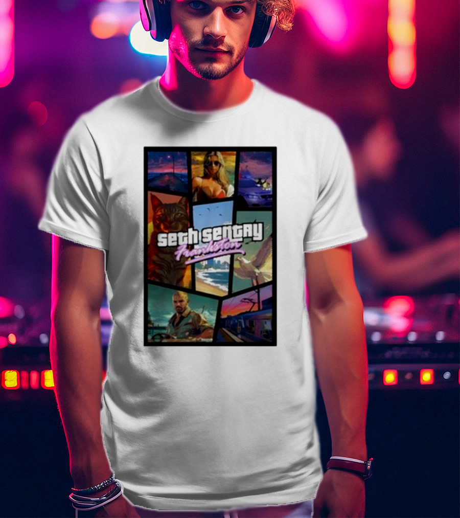 Seth Sentry Frankston GTA Style Art With Cat And City Scenes T-Shirt