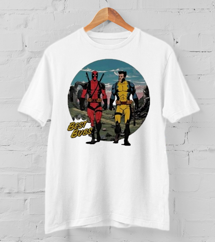 The Streamr Nerdriot Best Bubs Deadpool Wolverine Walking Scene T-Shirt