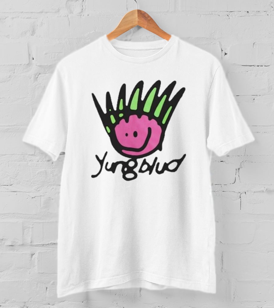 Yungblud Be Fookin Happy Pink Smiley Face With Green Spikes T-Shirt