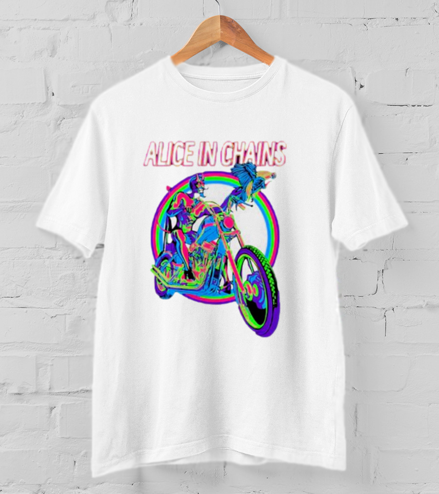 Alice In Chains Psychedelic Devil On Chopper With Bird T-Shirt