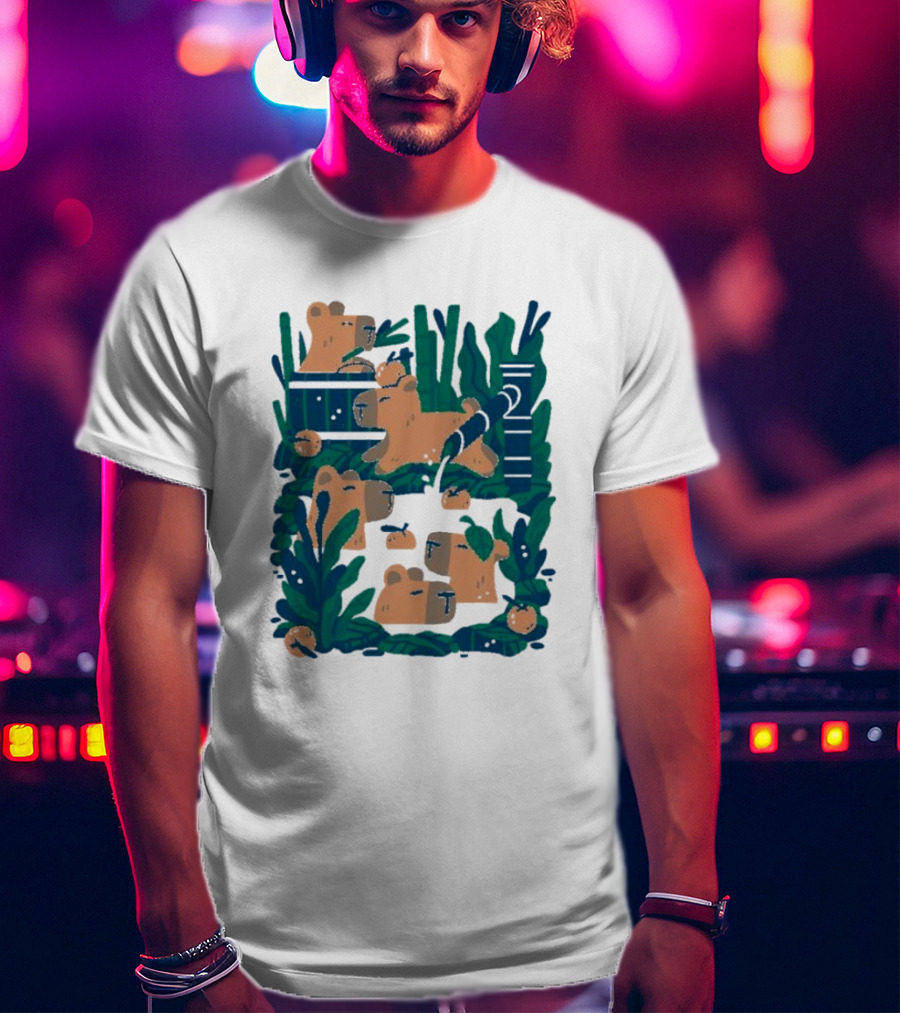 Bamboo Bath Bear Family Relaxing Amidst Greenery T-Shirt