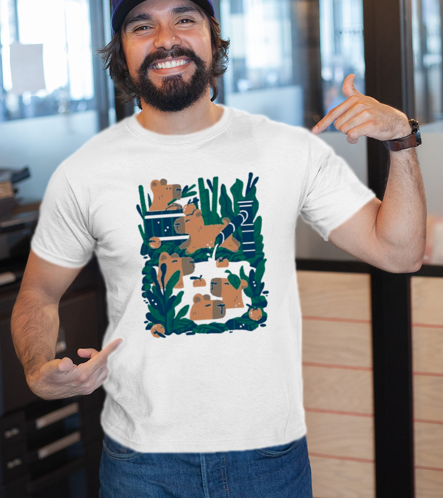 Bamboo Bath Bear Family Relaxing Amidst Greenery T-Shirt