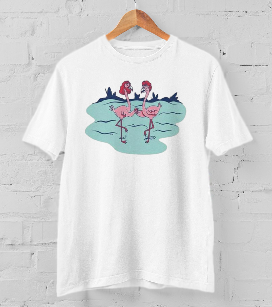 Flamingo Amigos In Blue Water Scene T-Shirt